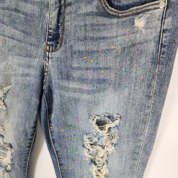 Judy Blue Multi Color Plaint Splash Destroyed Denim Boyfriend Fit Jeans sz 28 - Picture 3 of 12
